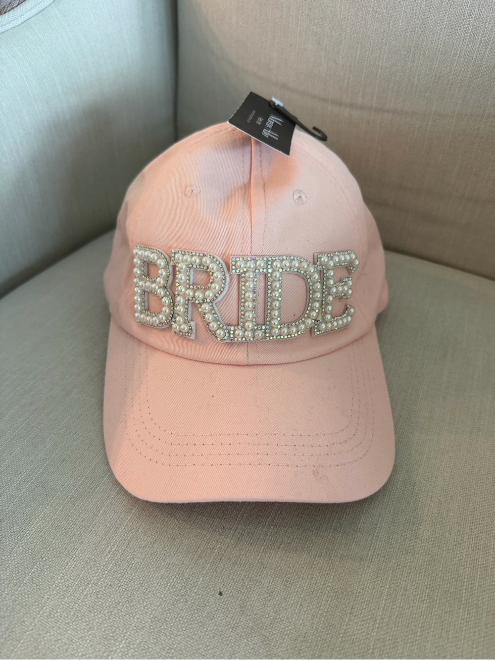 Pearl 'BRIDE' Embellished Pink Baseball Cap